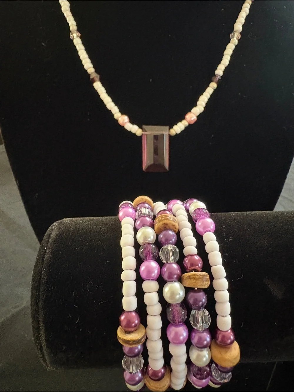 Purple Beaded necklace and Bracelet Set